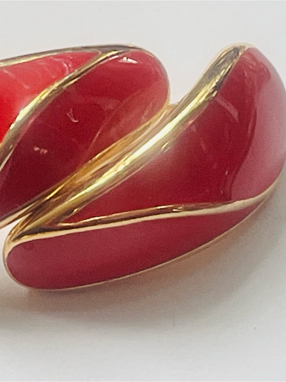 Trifari Red Enamel and Gold Trim Clip Earrings